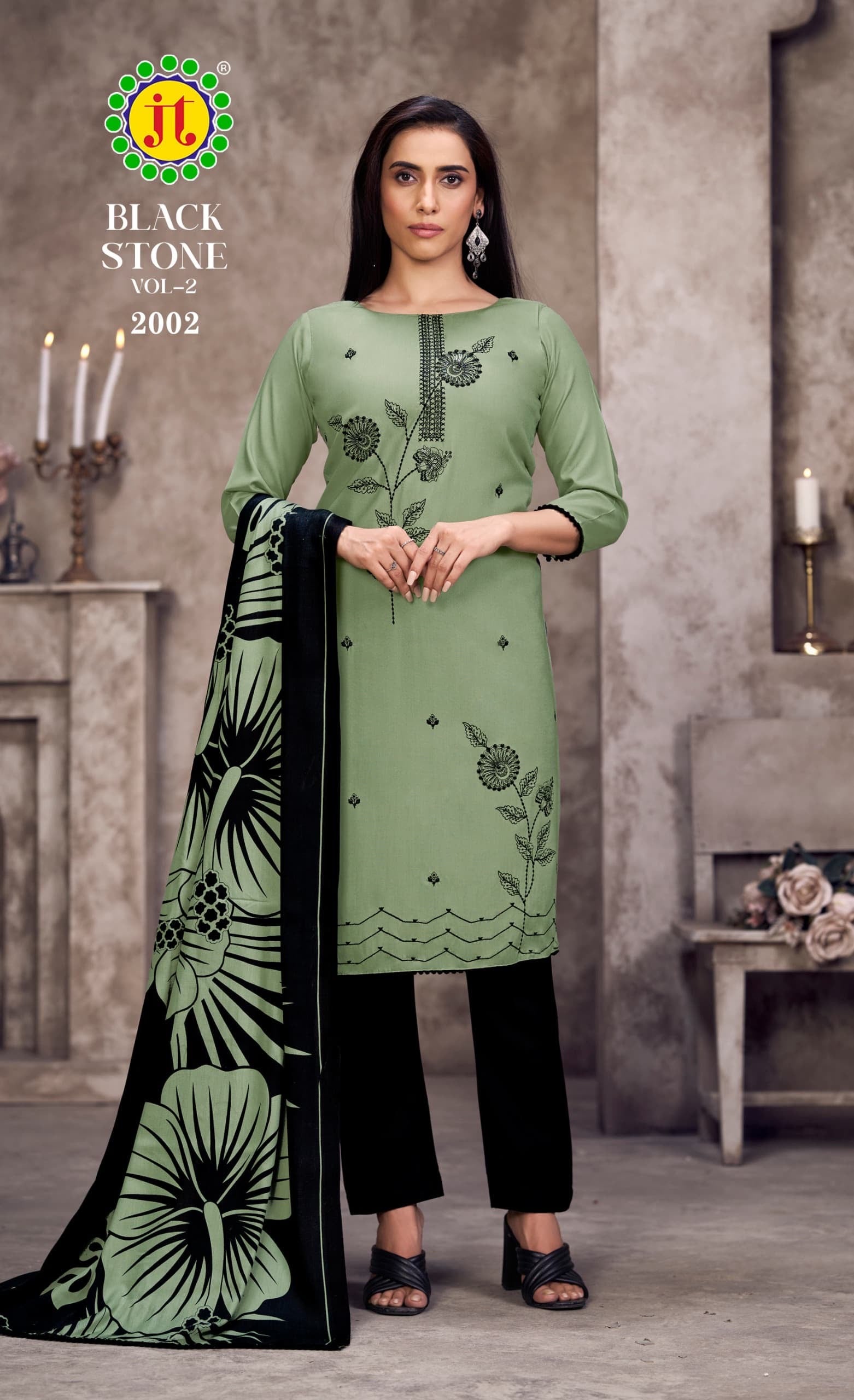 JT textile black stone vol 2 rayon embroidery work salwar suits supplier - jilaniwholesalesuit