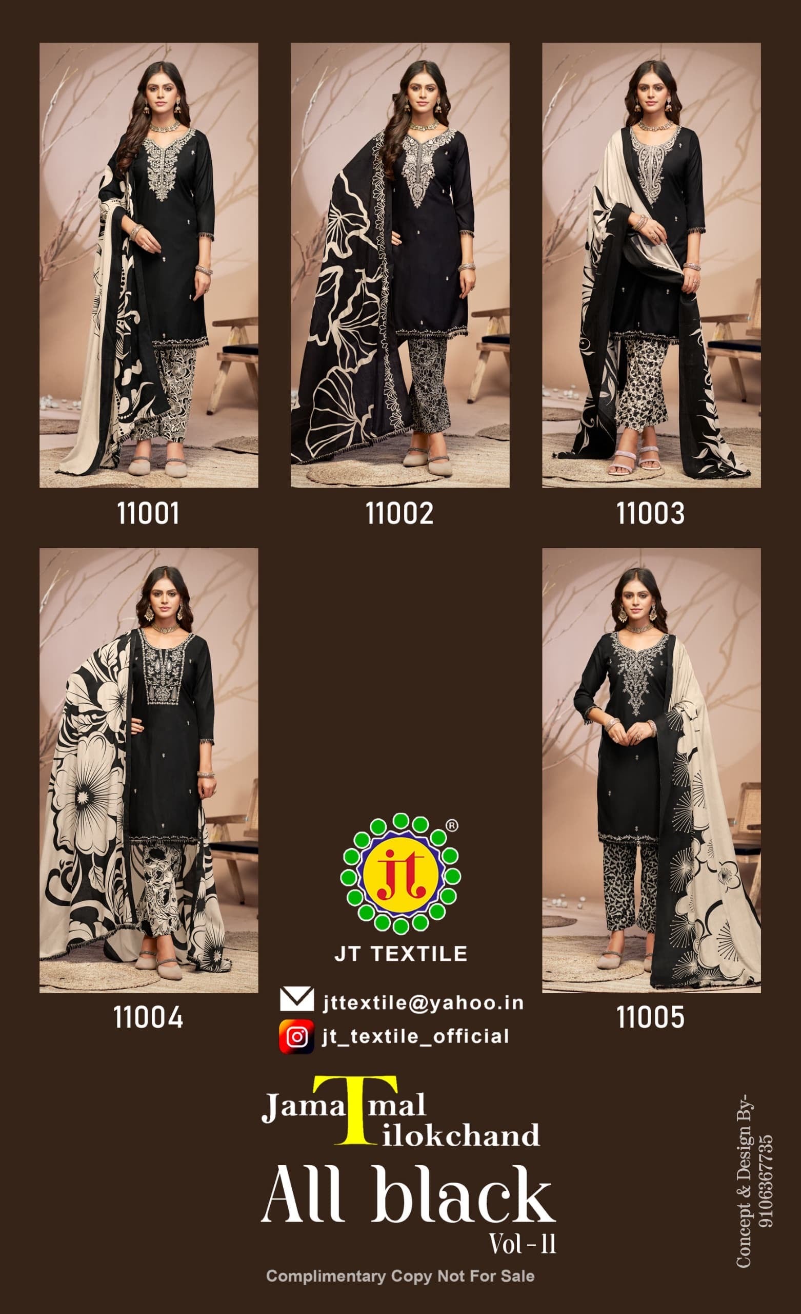 Jt textile all black vol 11 rayon embroidery work dress material supplier in jetpur - jilaniwholesalesuit