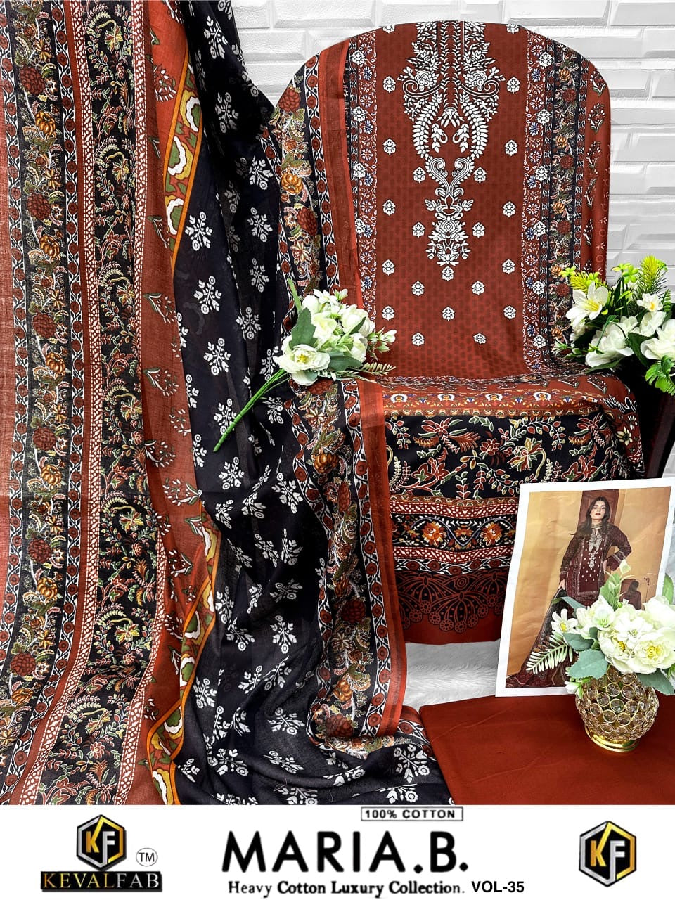 Keval fab Maria b vol 35 cotton Pakistani printed 3pcs suit set - jilaniwholesalesuit