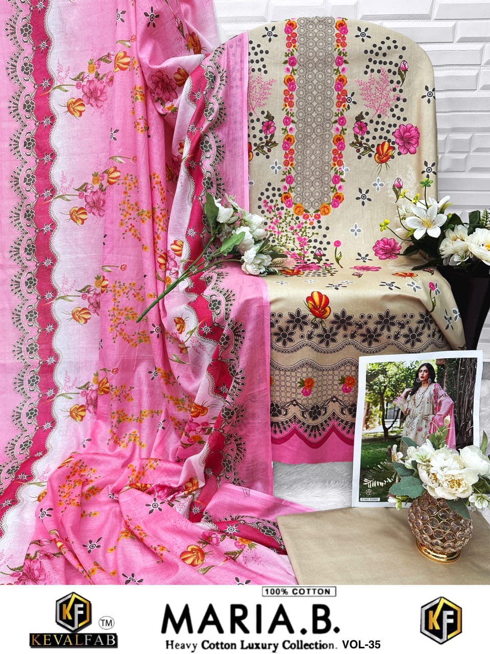 Keval fab Maria b vol 35 cotton Pakistani printed 3pcs suit set - jilaniwholesalesuit