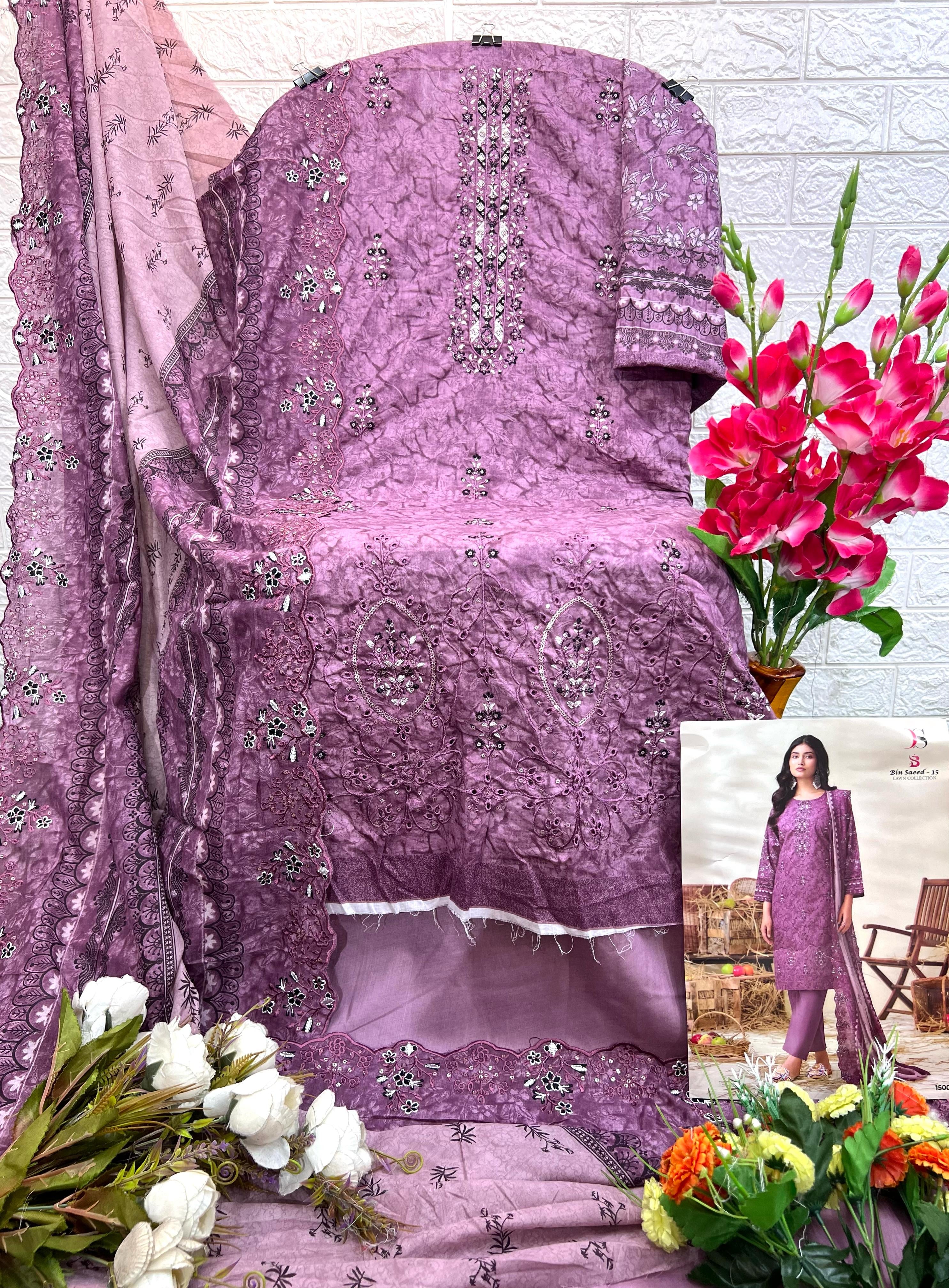 Deepsy suits bin saeed 15 lawn cotton Pakistani designer salwar suit - jilaniwholesalesuit