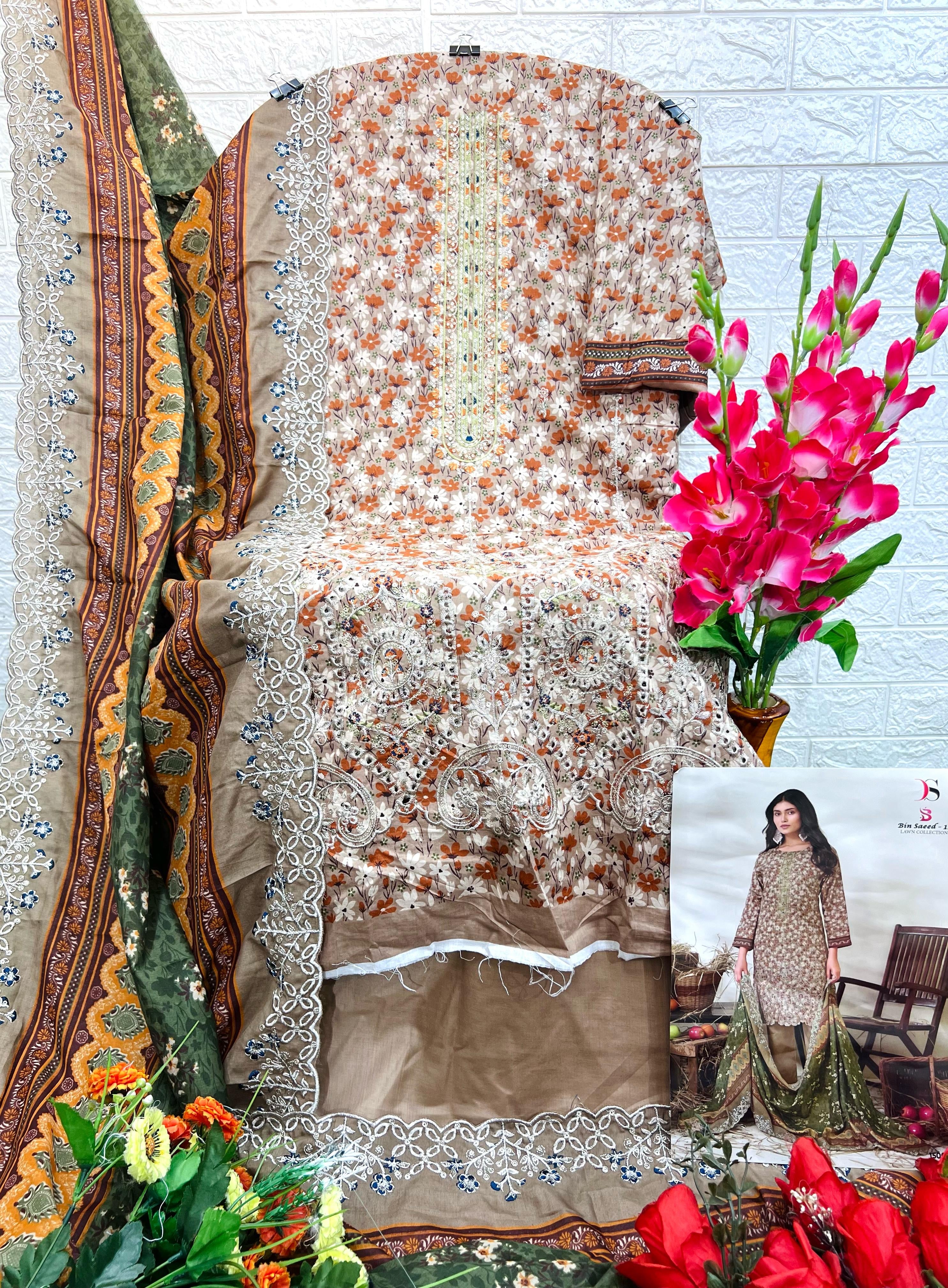 Deepsy suits bin saeed 15 lawn cotton Pakistani designer salwar suit - jilaniwholesalesuit