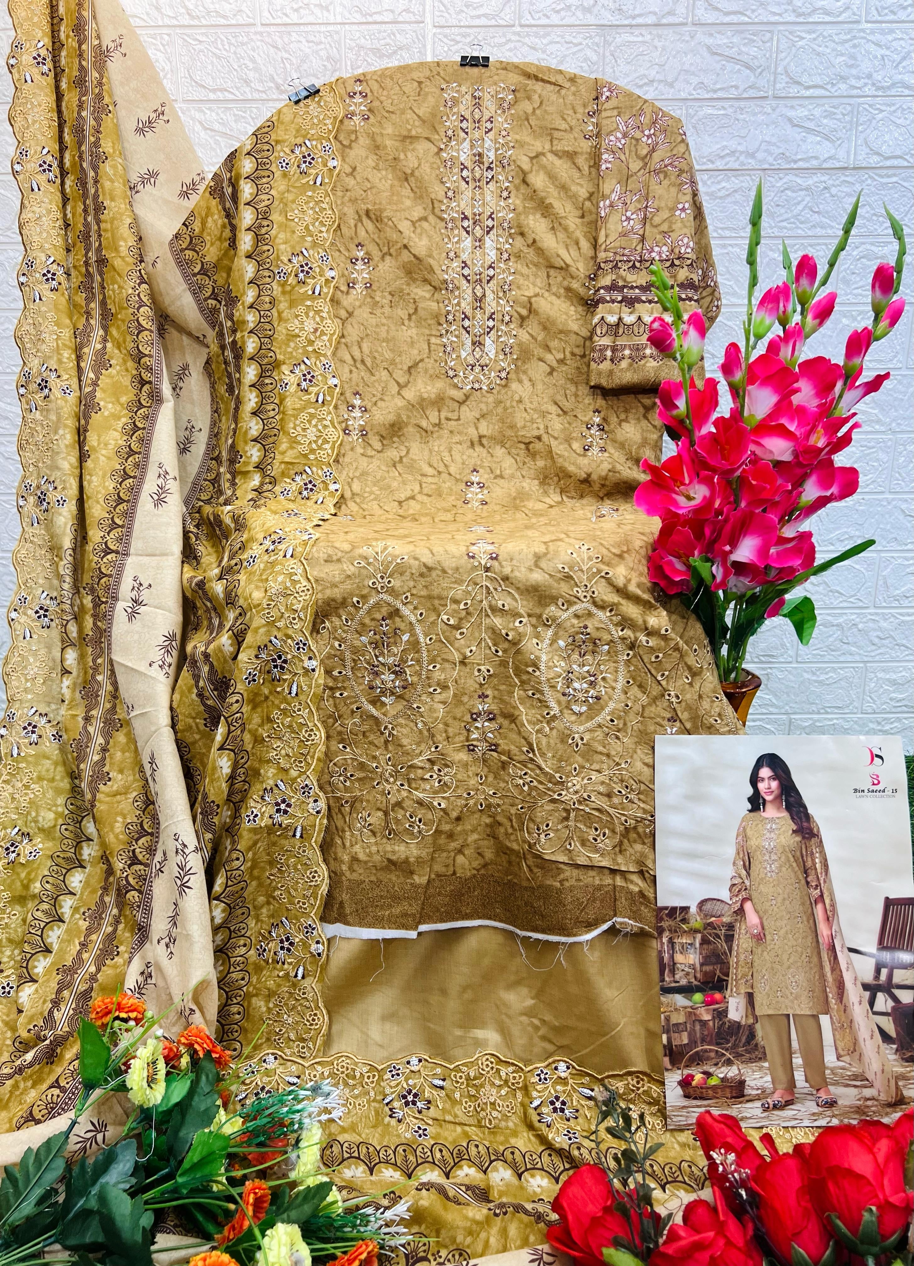 Deepsy suits bin saeed 15 lawn cotton Pakistani designer salwar suit - jilaniwholesalesuit