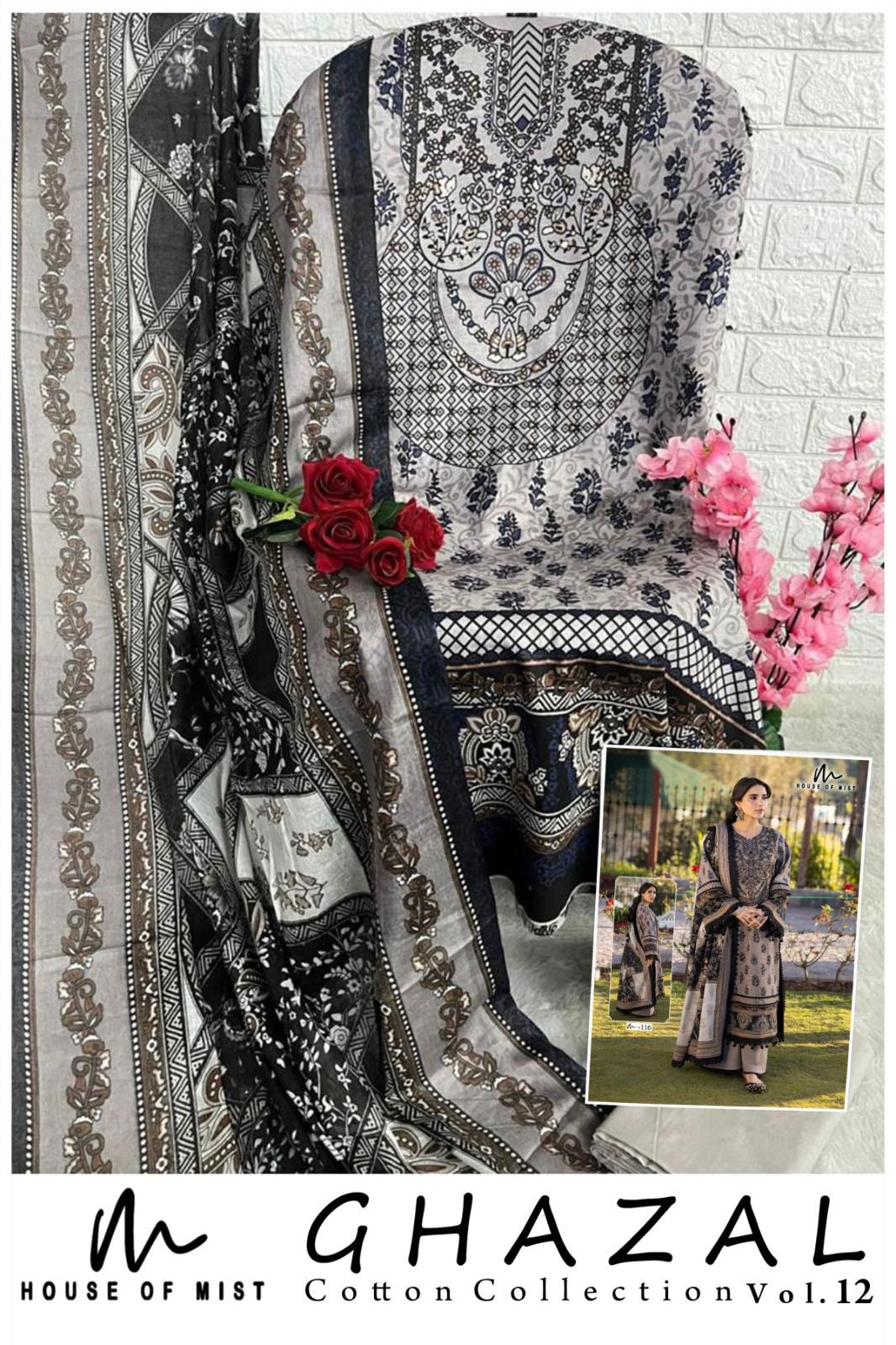 House of mist ghazal vol 12 pure cotton Pakistani salwar suit set