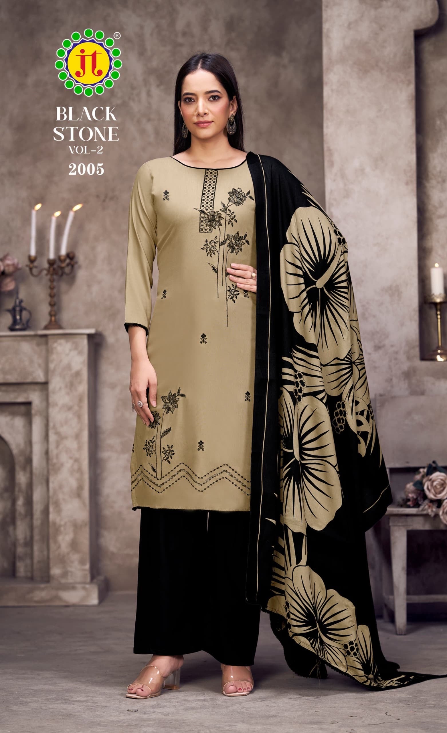 JT textile black stone vol 2 rayon embroidery work salwar suits supplier - jilaniwholesalesuit