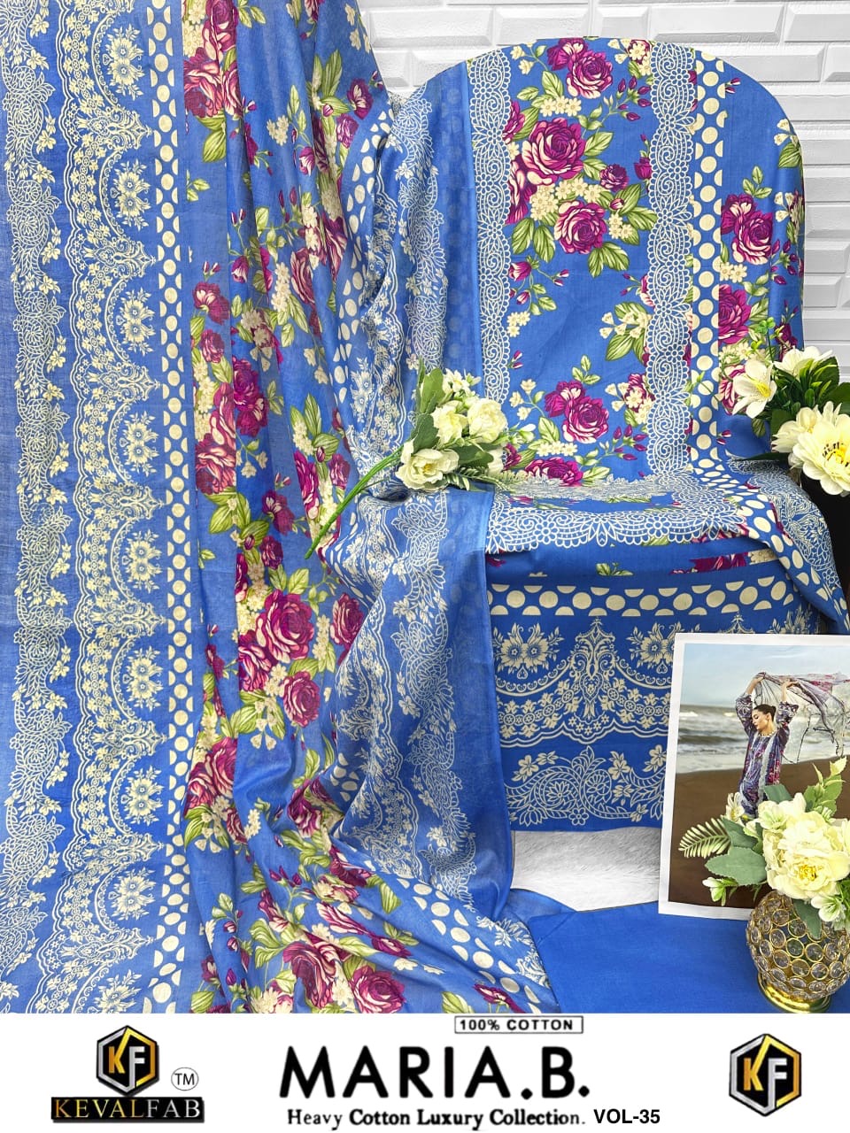 Keval fab Maria b vol 35 cotton Pakistani printed 3pcs suit set - jilaniwholesalesuit