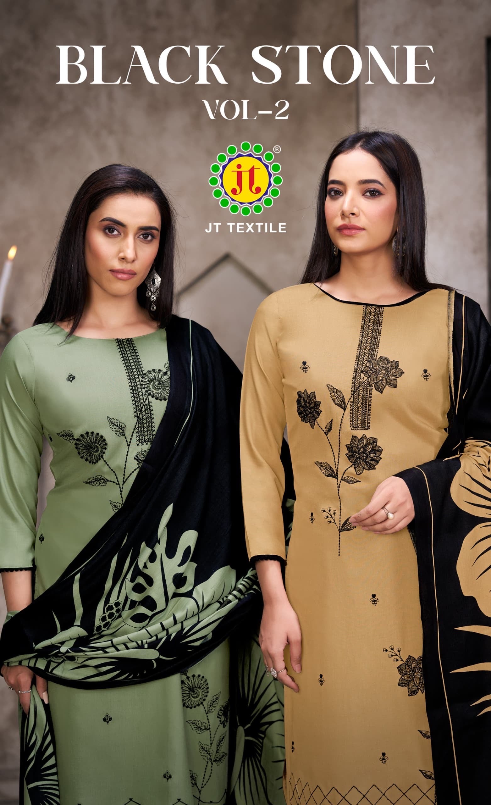 JT textile black stone vol 2 rayon embroidery work salwar suits supplier - jilaniwholesalesuit