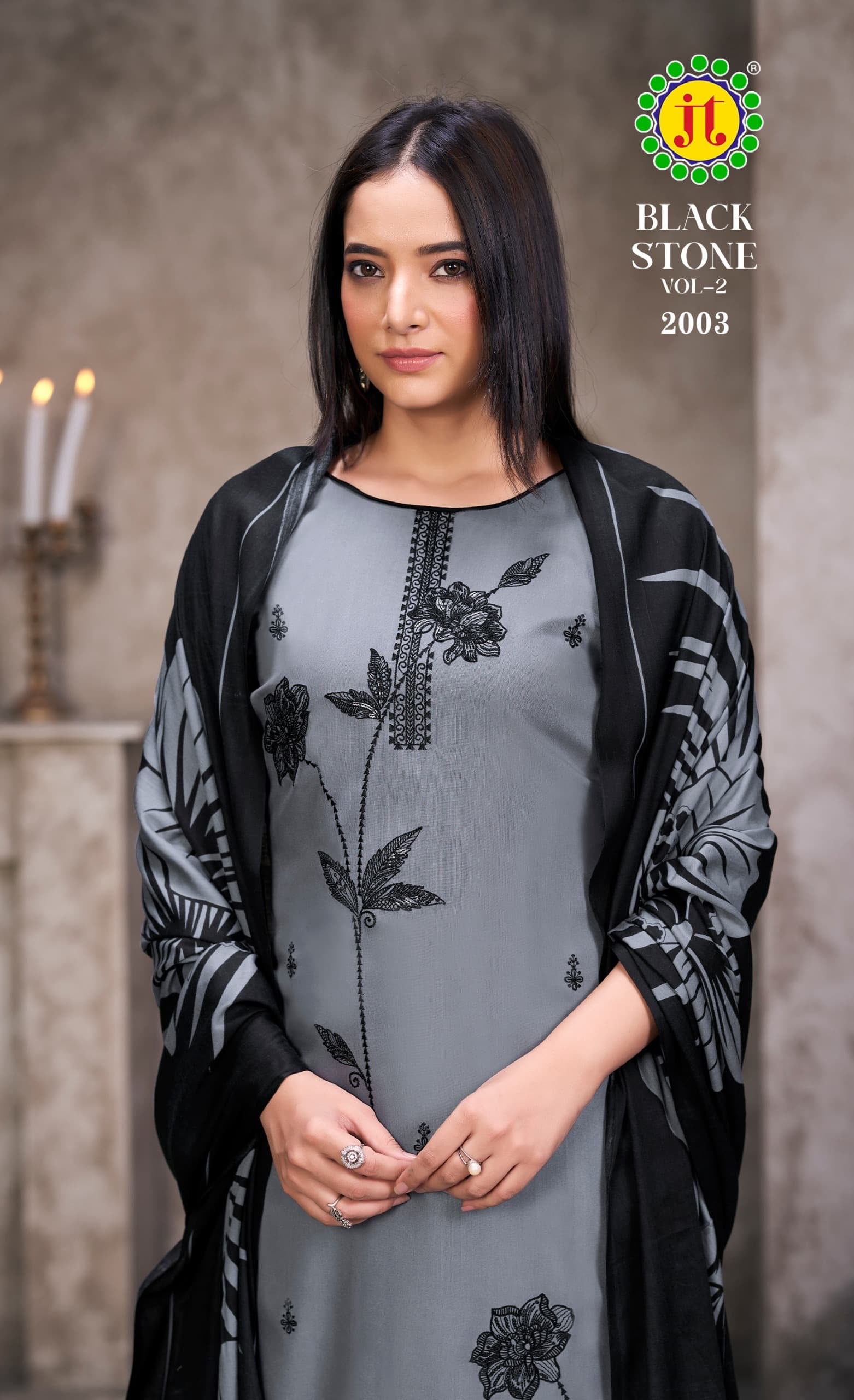JT textile black stone vol 2 rayon embroidery work salwar suits supplier - jilaniwholesalesuit
