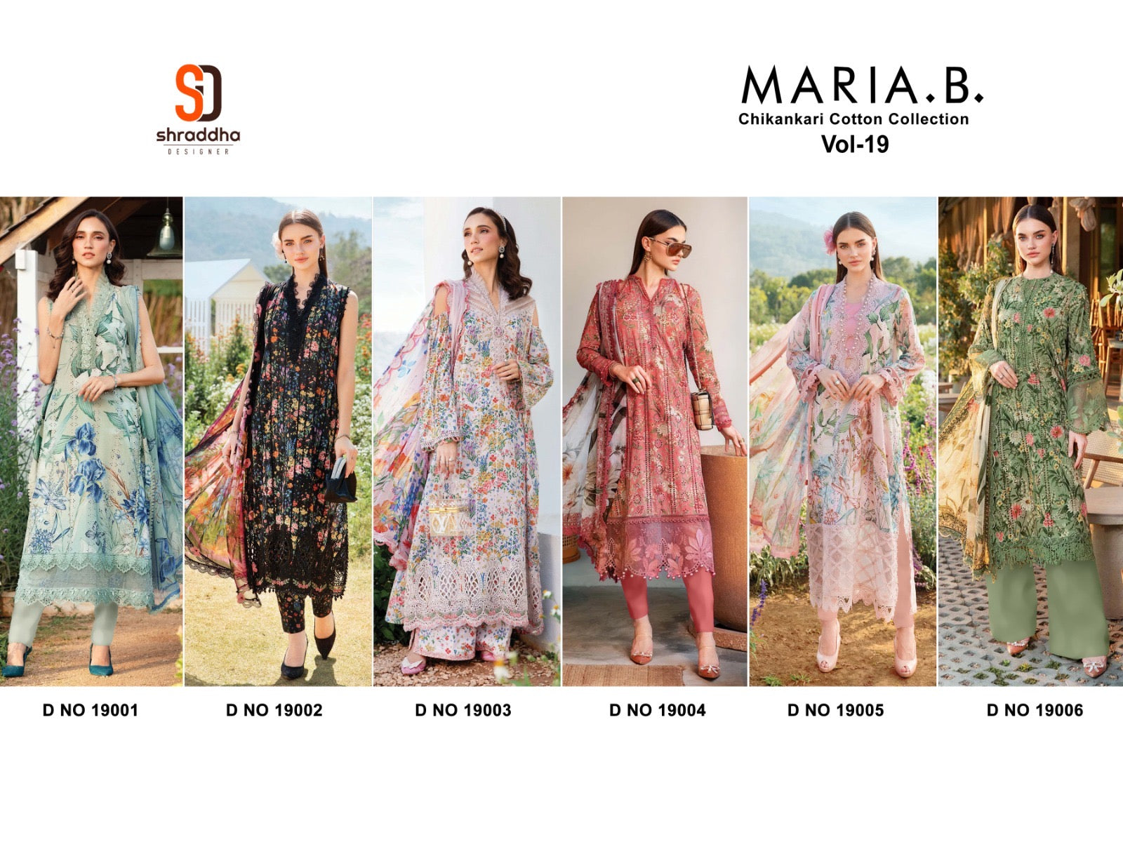 Sharaddha designer Maria b chikankari cotton collection vol 19 Pakistani salwar suit wholesaler