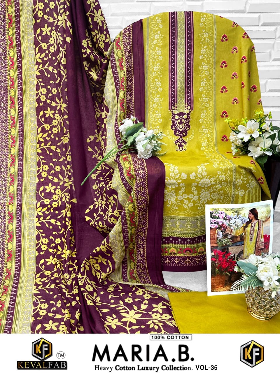 Keval fab Maria b vol 35 cotton Pakistani printed 3pcs suit set - jilaniwholesalesuit