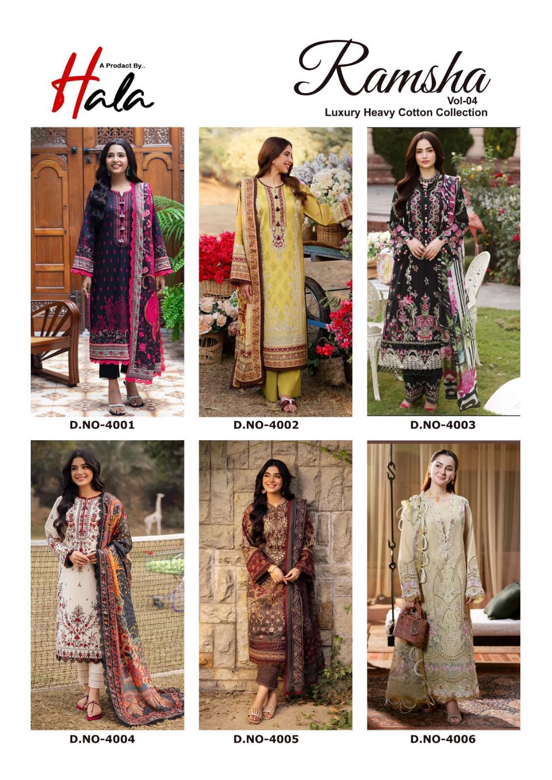 Hala ramsha vol 4 Karachi cotton dress material wholesale catalogue - jilaniwholesalesuit