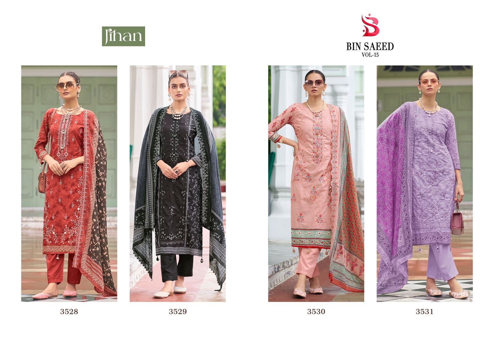 Jihan bin Saeed vol 15 lawn cotton unstitched dress material - jilaniwholesalesuit