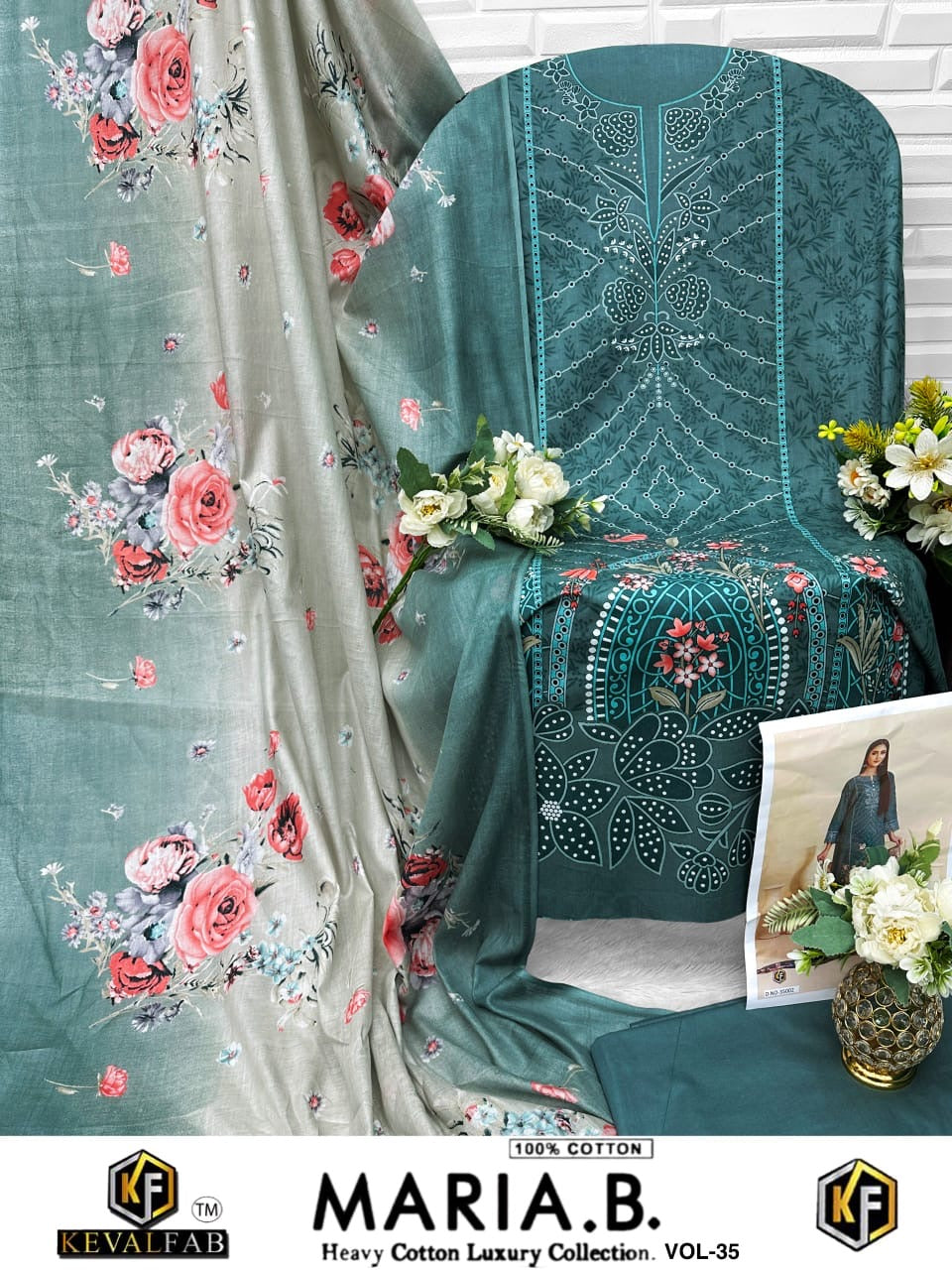 Keval fab Maria b vol 35 cotton Pakistani printed 3pcs suit set - jilaniwholesalesuit