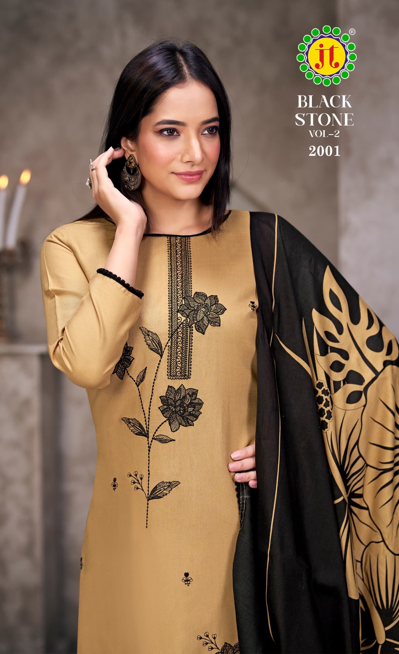 JT textile black stone vol 2 rayon embroidery work salwar suits supplier - jilaniwholesalesuit