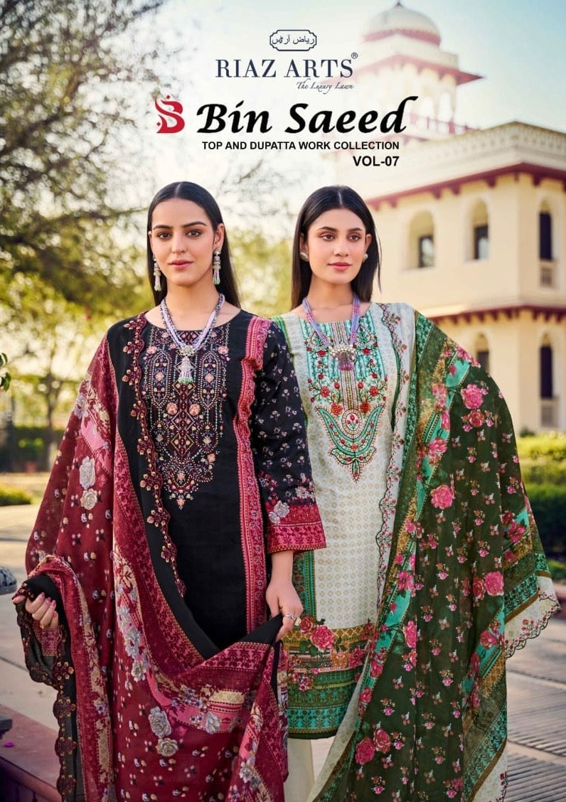 Riaz arts bin Saeed vol 7 unstitch salwar suits at wholesale rate