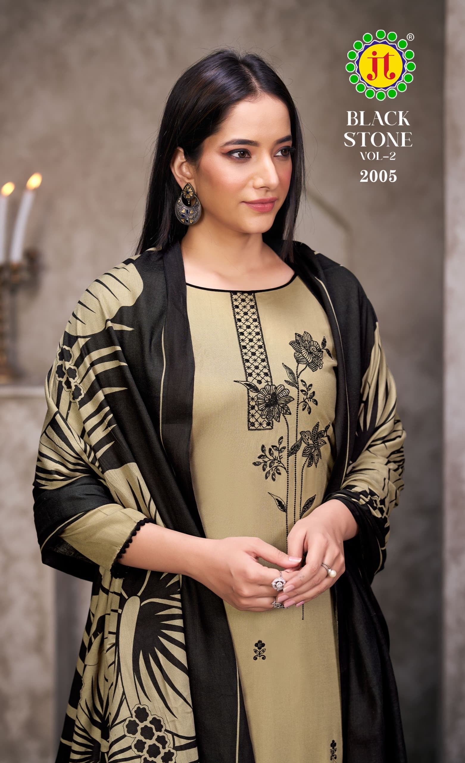 JT textile black stone vol 2 rayon embroidery work salwar suits supplier - jilaniwholesalesuit