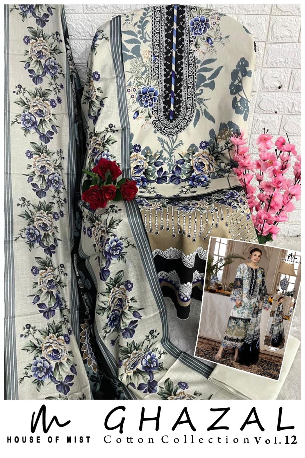 House of mist ghazal vol 12 pure cotton Pakistani salwar suit set
