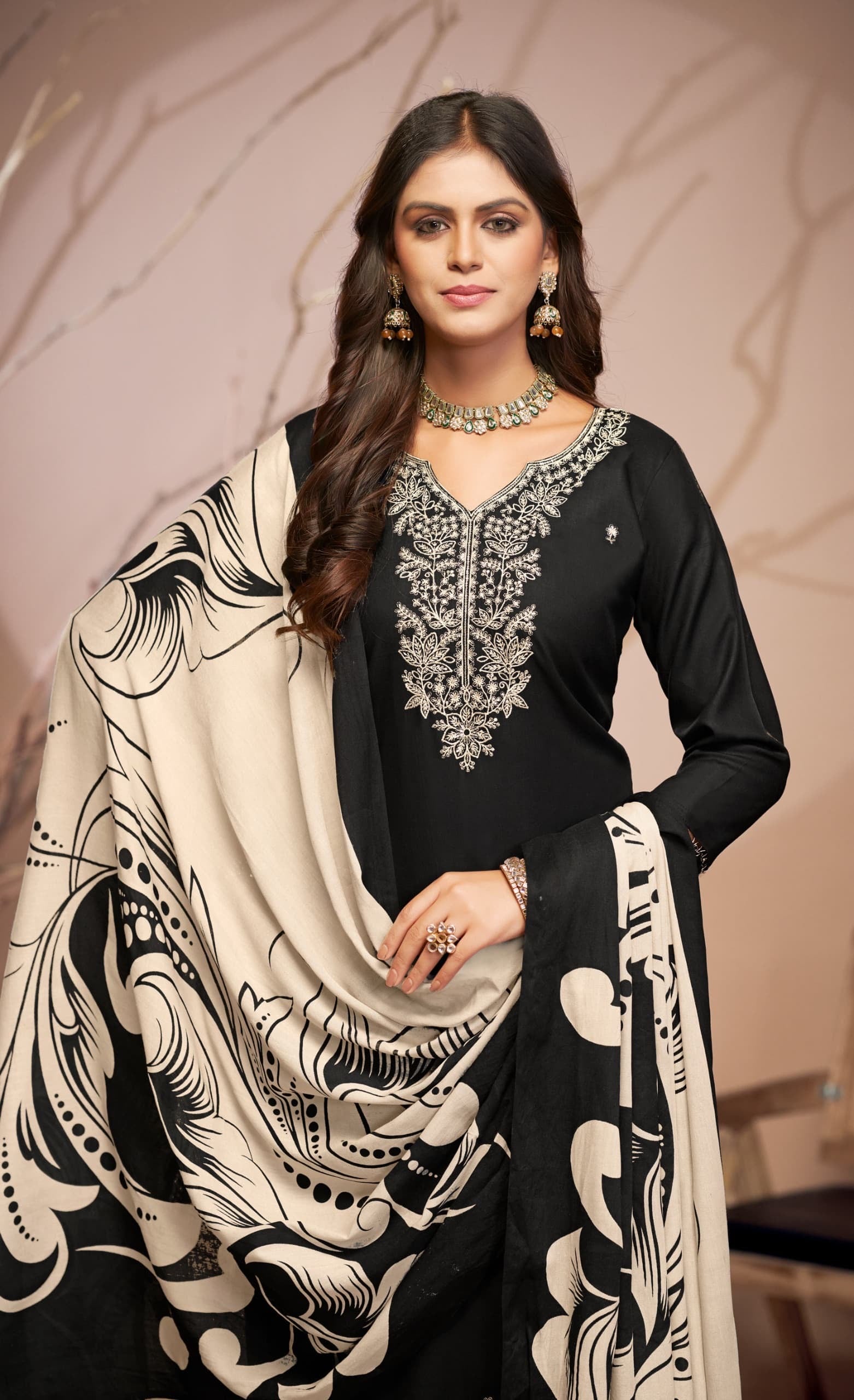 Jt textile all black vol 11 rayon embroidery work dress material supplier in jetpur - jilaniwholesalesuit