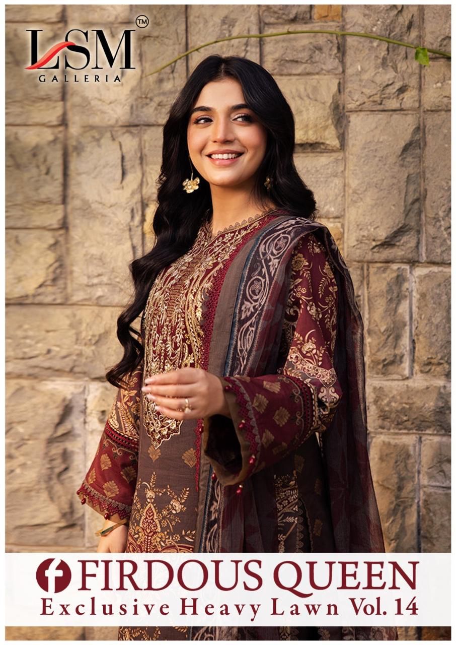 LSM Galleria Firdous Queen Vol 14 Lawn Cotton Wholesale Catalog Surat - jilaniwholesalesuit